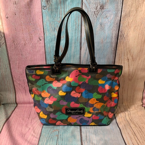 DOONEY & BOURKE Vintage Y2K βWonder Duckβ Multicolor Duck Print Rainbow Tote - Picture 3 of 14